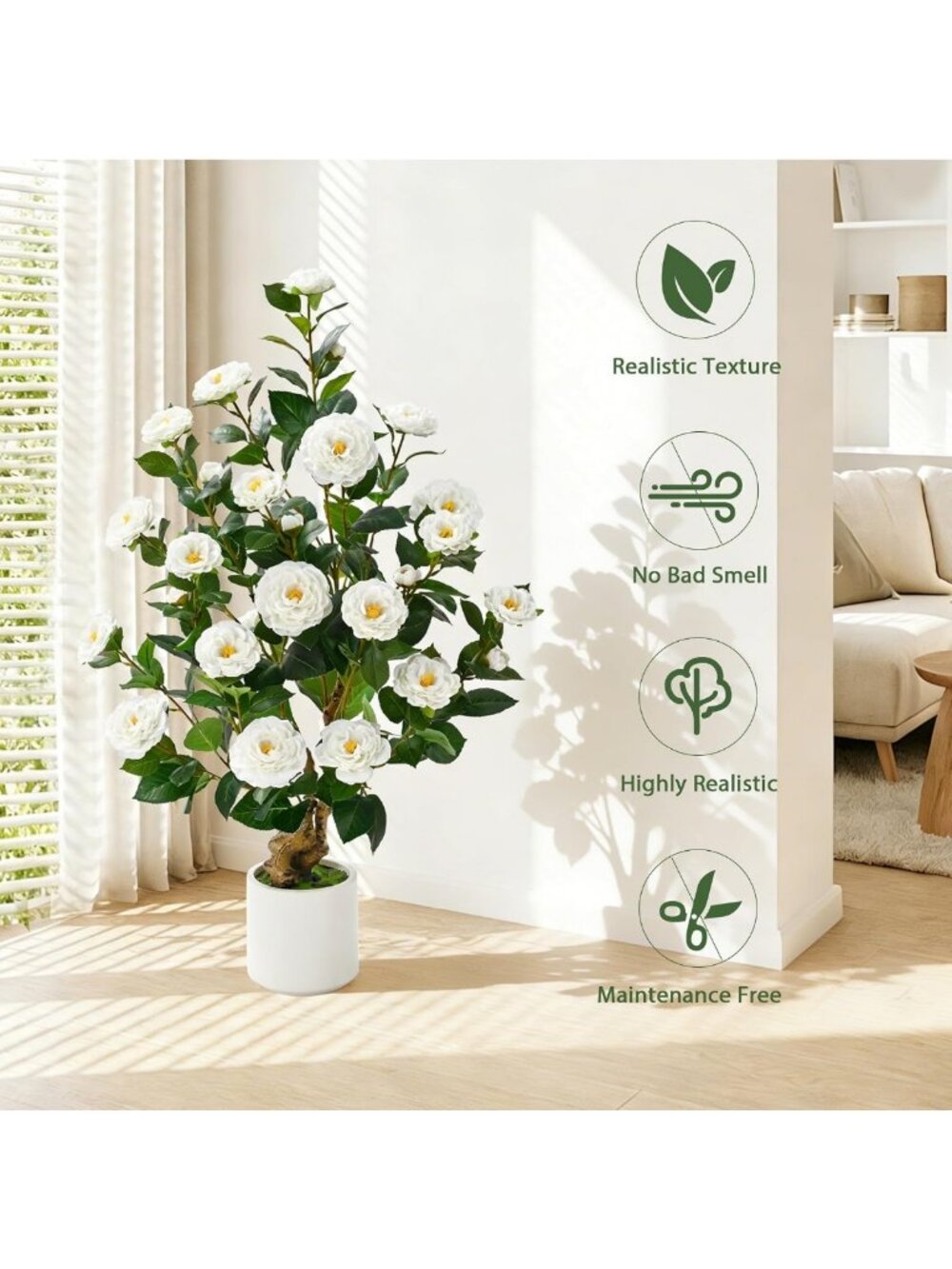 Set of 2 Faux Camellia Trees - 38" Outdoor Artificial Plants for Home Decor - Picture 4 of 7